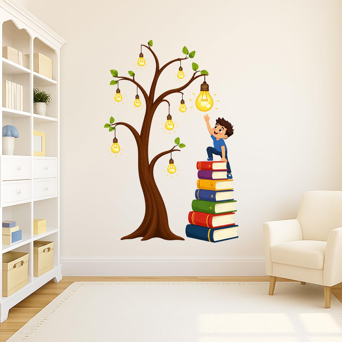 Kids wall Sticker - Knowledge Tree with boy wall Sticker - Books Reading - Kids Room - Library - Hall - wall Decoration - Vinyl - self Adhesive-image-39