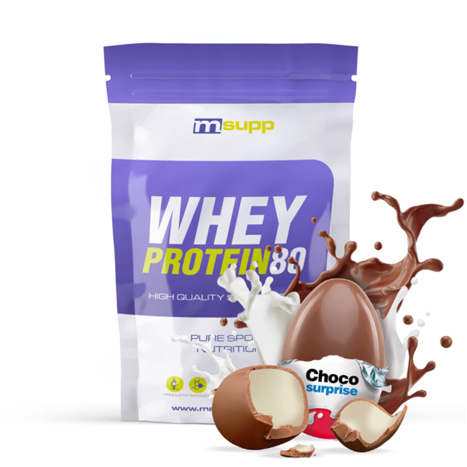 MASmusculo - Whey Protein80-500 g - Choco Surprise - Suplemento Deportivo Puro de Calidad - Proteína Whey - Con Lacprodan de Arla y Suero de Leche - Ayuda a Aumentar la Masa Muscular