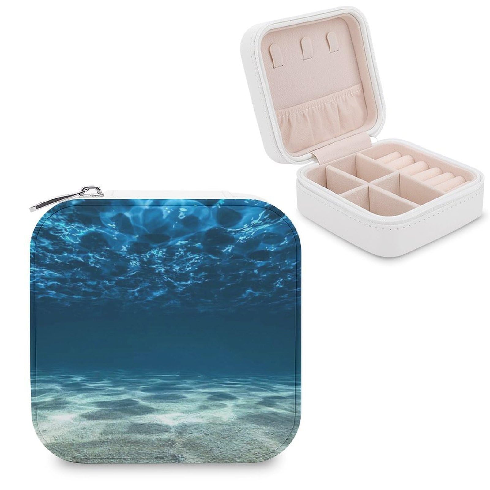 Boîte à bijoux portable Blue Ocean Sea, le cadeau idéal avec séparateurs amovibles