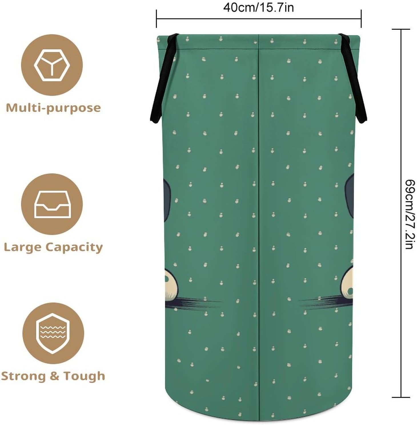 Pug Green Polka Dot Large Capacity Laundry Baskets,Collapsible Clothes Hamper with Handles，Laundry Hampers for Bathroom,Bedroom,Towels