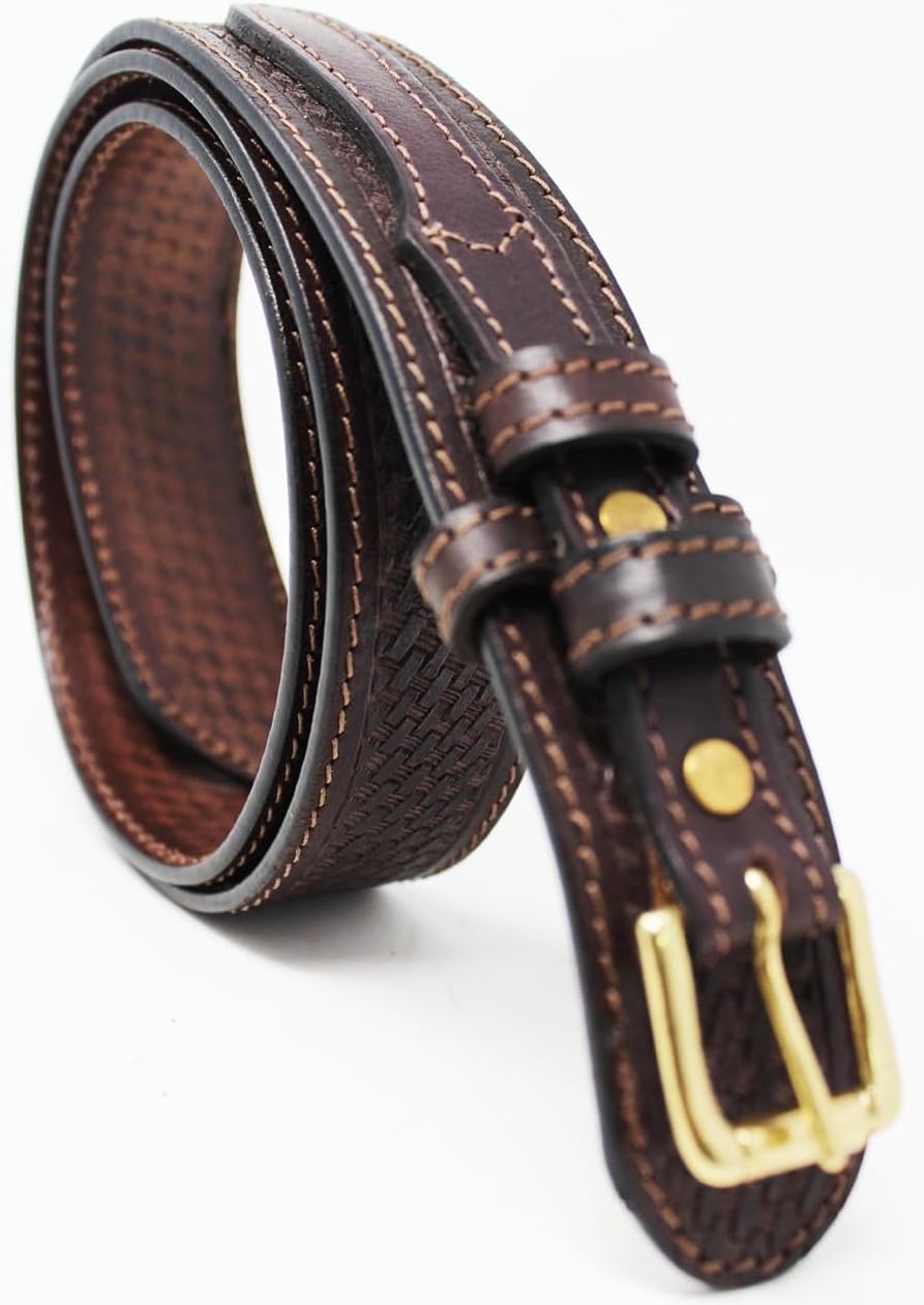CHALLENGER Mens Western Ranger Belt Leather Basket Weave Tooled Black Tan Brown 26RAA90BasketWeave - Image 2