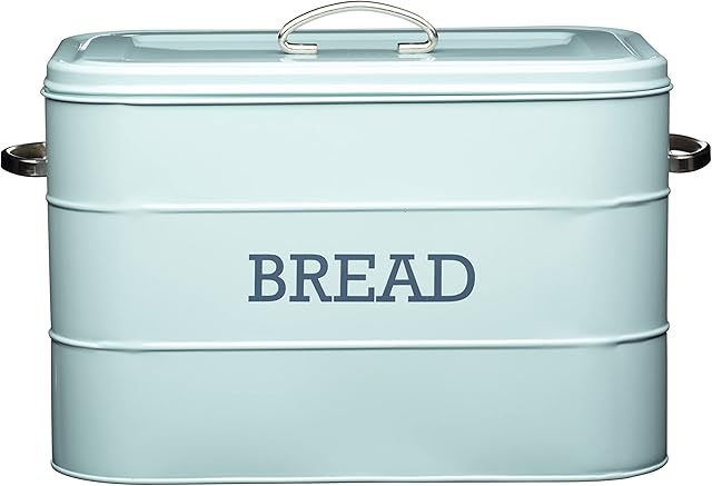 KitchenCraft Living Nostalgia Large Metal Bread Bin, 34 x 21.5 x 25 cm - Vintage Blue