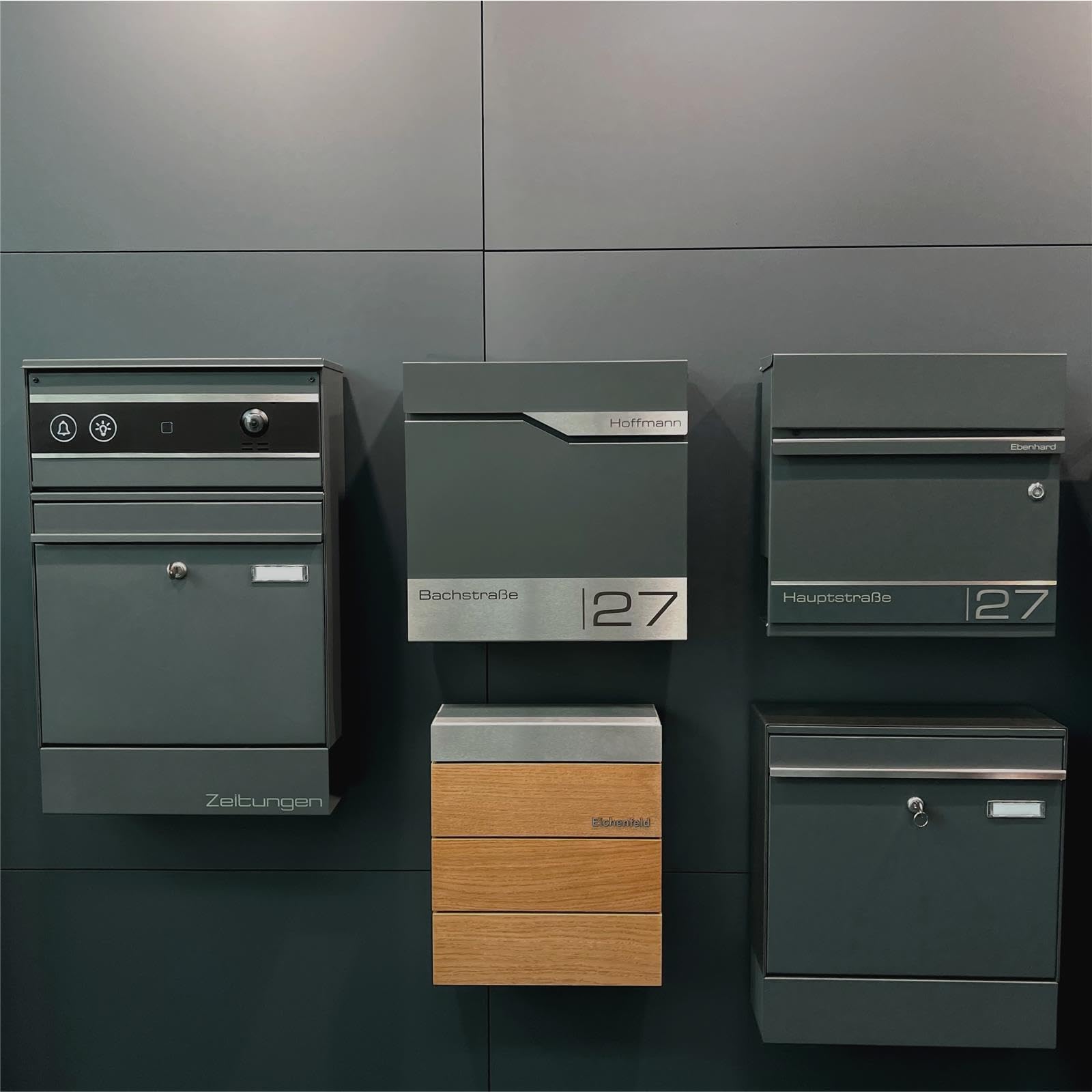 Metzler Moderna Cassetta Postale Con Portagiornale Antracite RAL 7016 - Personalizzata Con Targhetta in Acciaio Inossidabile V2A, Da Parete - Siebert