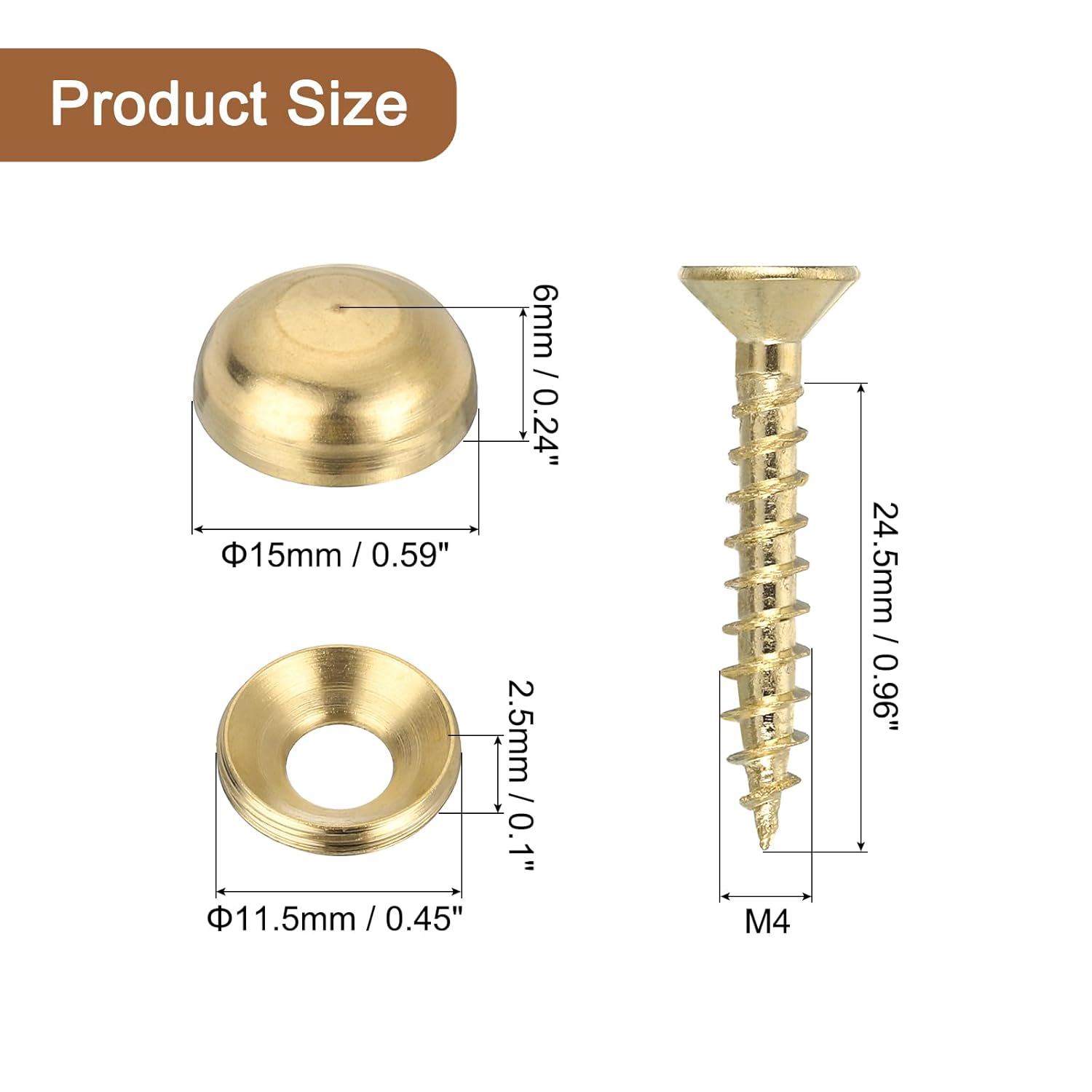 uxcell 30Pcs Brass Decorative Screws with Caps, 15mm Mirror Screws Cover Self-Tapping Screws for Furniture Fixing, Gold Tone (Pack of 2)