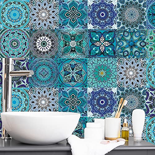 ANHUIB 18 Stück Bunt Fliesenaufkleber,Mosaik Küche Wandaufkleber,DIY Marokkanischer Fliesenfolie für Badezimmer,Wandfliese Aufkleber Fliesensticker,Wasserdicht Selbstklebende Treppenaufkleber,15×15CM