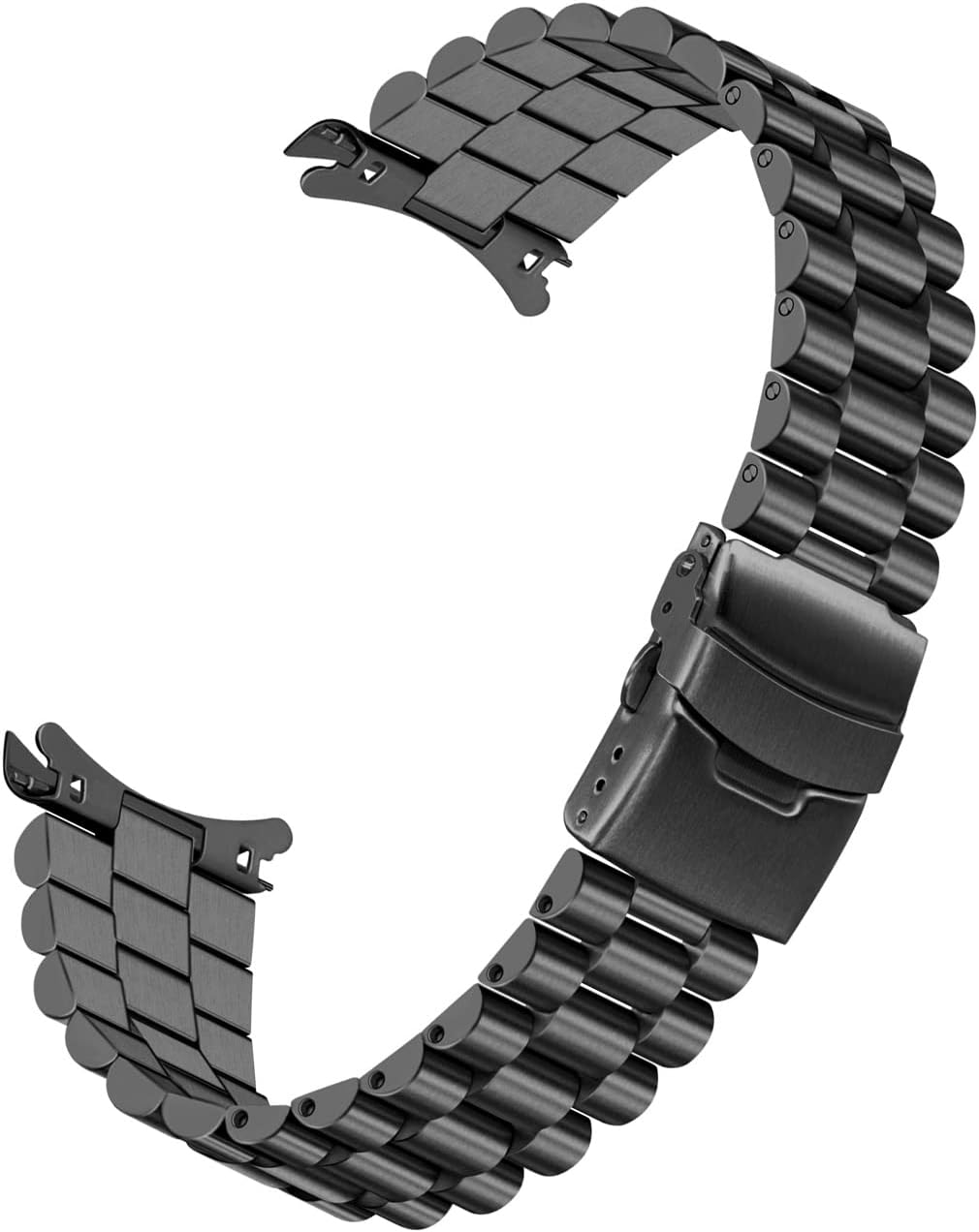 Solid Quality Stainless Steel Curved Ends Half-Moon Tapered 3D Beads 20mm 22mm Black Silver Metal Watch Band Strap for Men