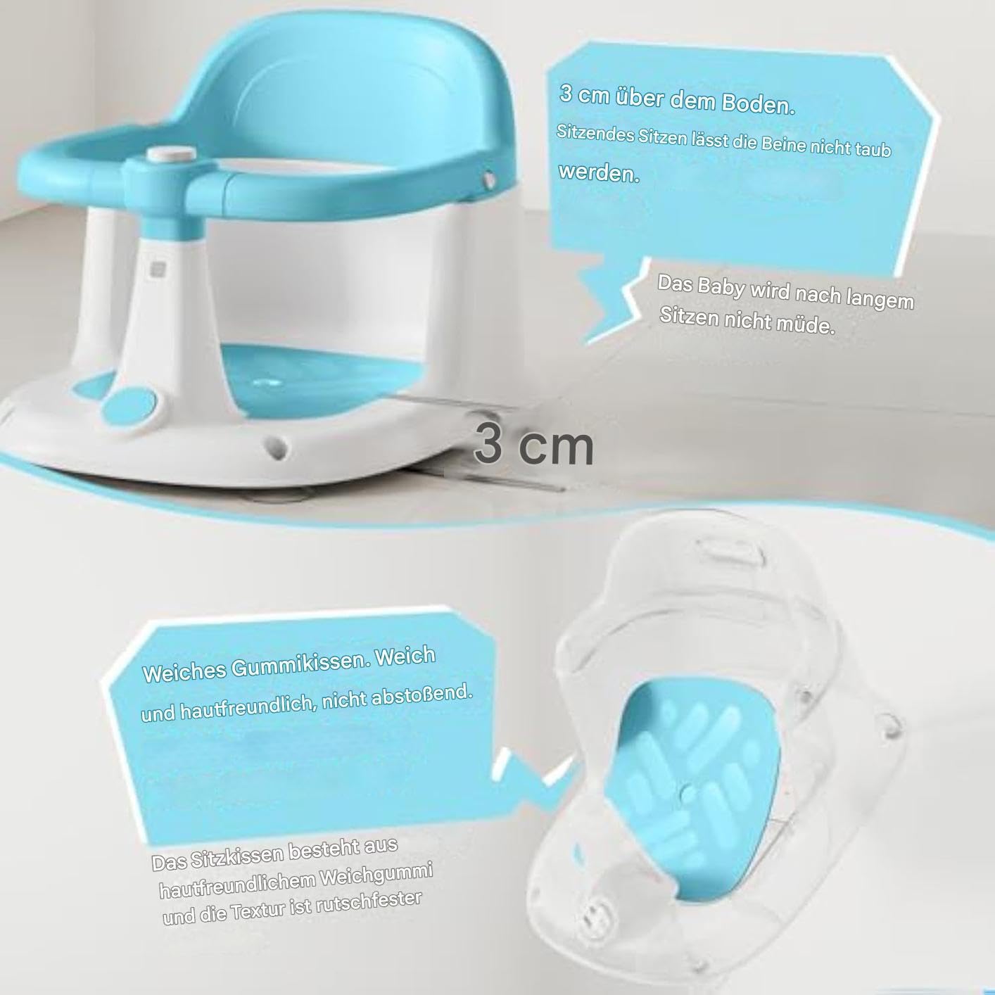 Seggiolino da Bagno per Bambini Sedile Doccia Antiscivolo con Ventose