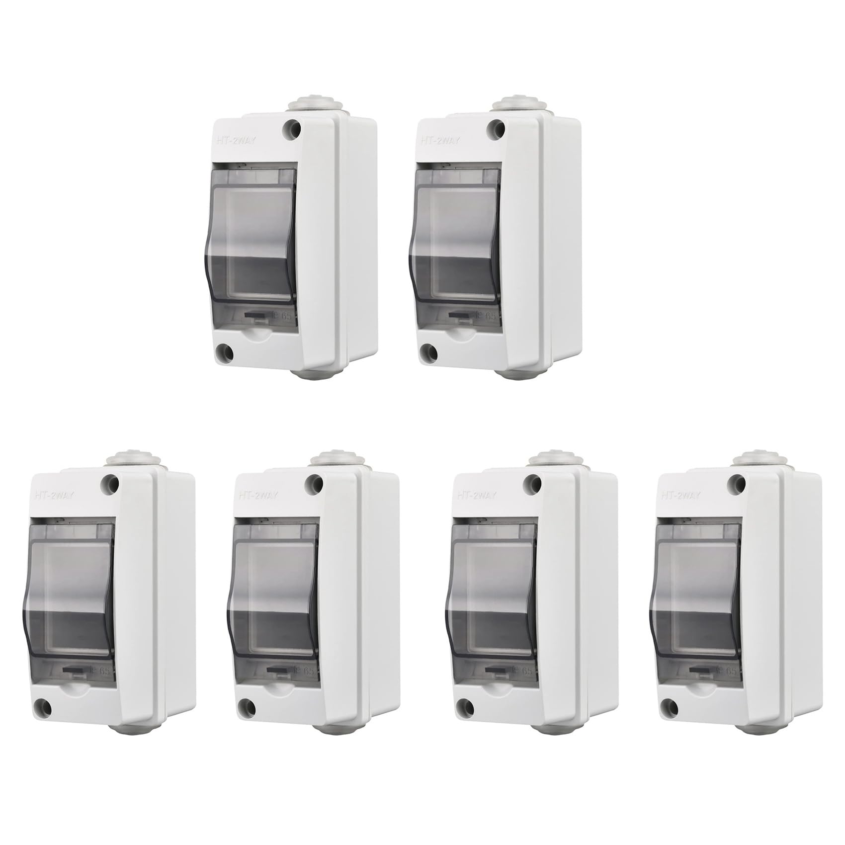 2 Way Distribution Protection Box, Waterproof Transparent Cover 2 DIN Rail Outdoor Distribution Junction Box 6Pcs