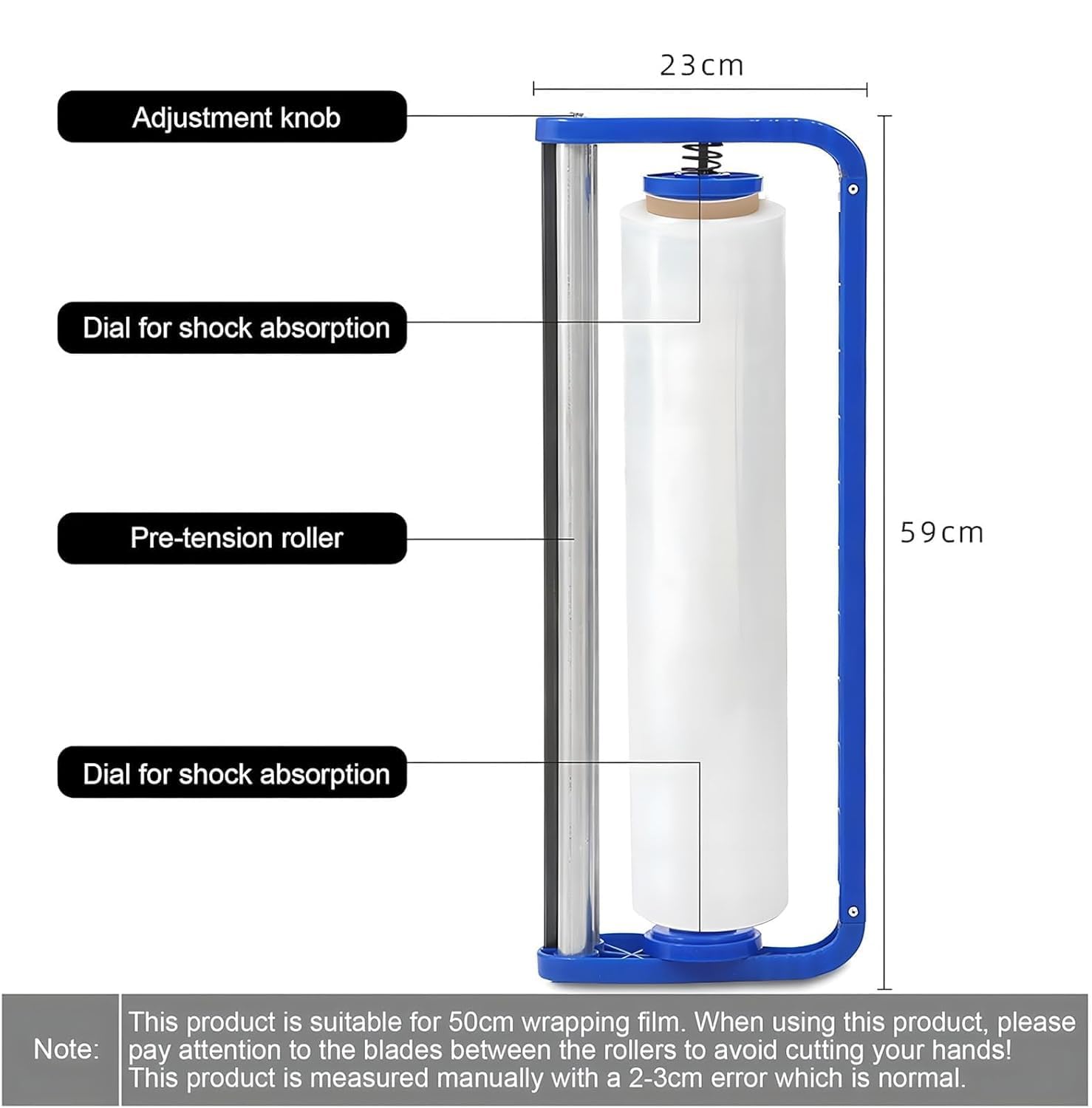 Dispenser portatile per film estensibile – Macchina avvolgitrice manuale da 50 cm per imballaggi efficienti – ideale per fabbriche, magazzini e uso domestico