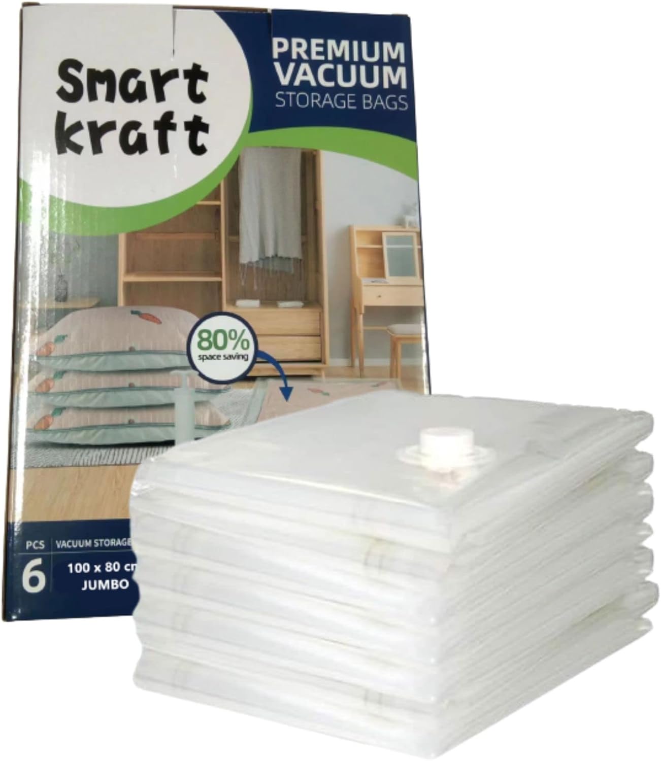 SMART KRAFT 6 PACK 100 X 80 CM JUMBO (EXTRA LARGE) VACUUM STORAGE BAGS