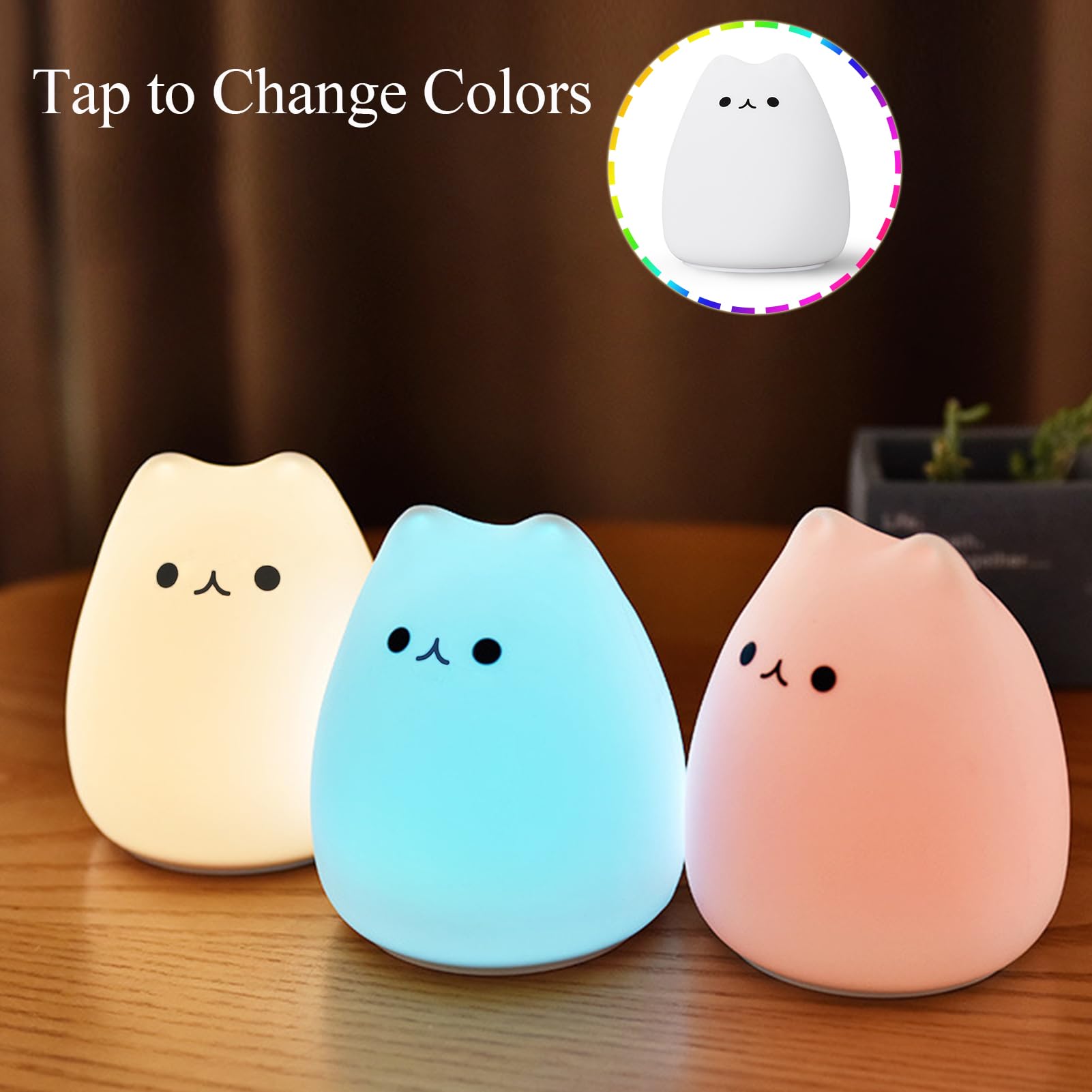 Bonita lámpara de gato, luz nocturna de gatito para dormitorio de niñas, regalos para mujeres, adolescentes, niñas, bebés, lámpara kawaii, luces nocturnas para guardería, decoración de