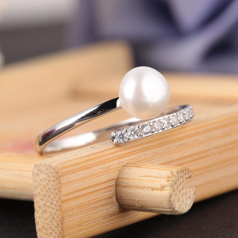 Anillo de plata esterlina, anillo personalizado elegante con apertura ajustable para mujeres, diseño sencillo con Zircon y Faux Pearl, ideal para cumpleaños, compromiso o bodas (tamaño EE. UU. 7)