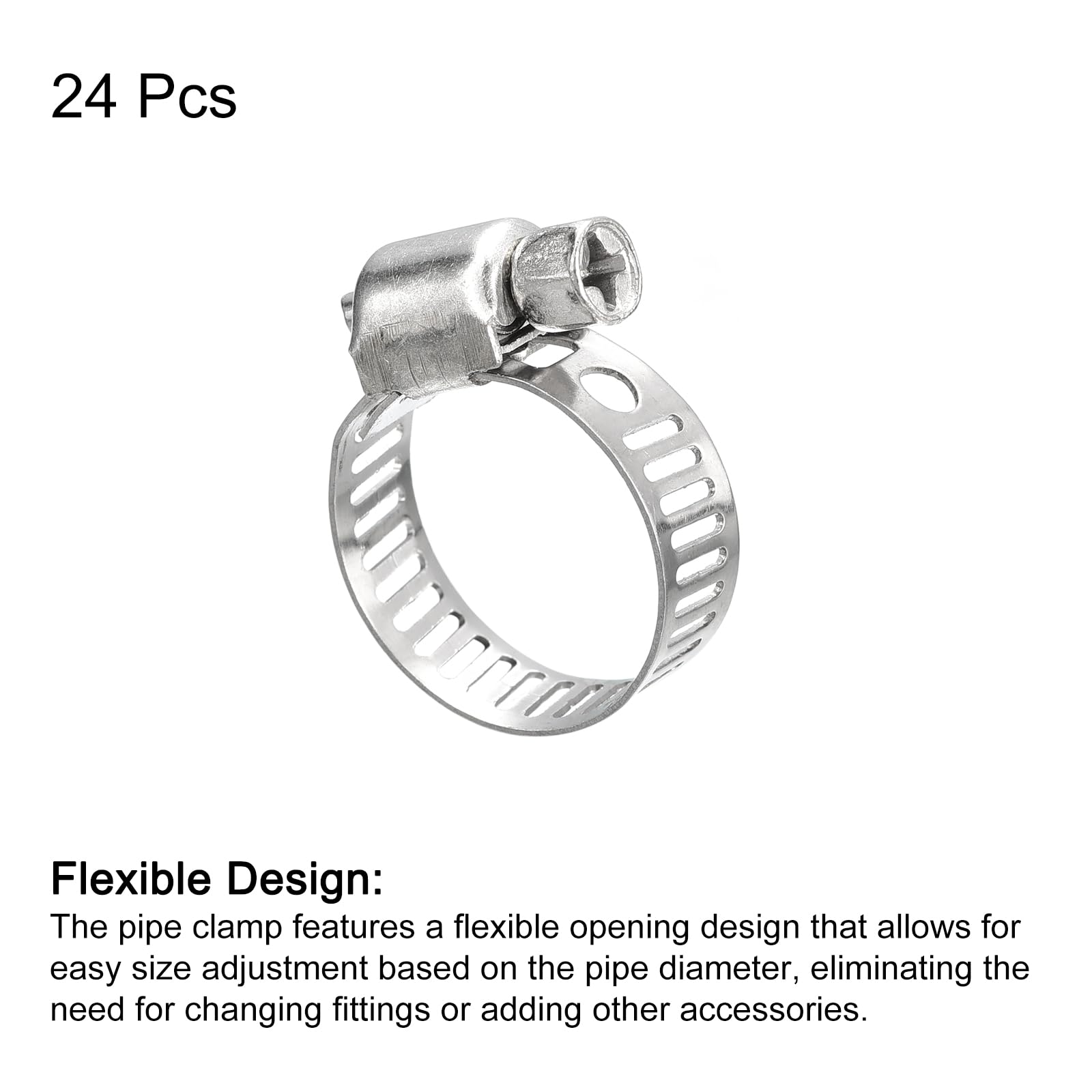 uxcell Worm Gear Hose Clamp, 24pcs 1/2", 3/4" Adjustable Stainless Steel Hose Clamps Duct Clamp for Securing Hose Pipe - Image 3
