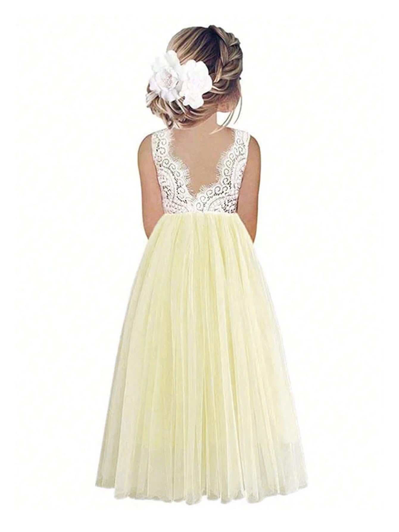 Vestido De Fiesta para NiñA Vestidos de Encaje for niñas de Flores, for Verano, for Princesas, Fiestas, Bodas y cumpleaños(White,11-12)