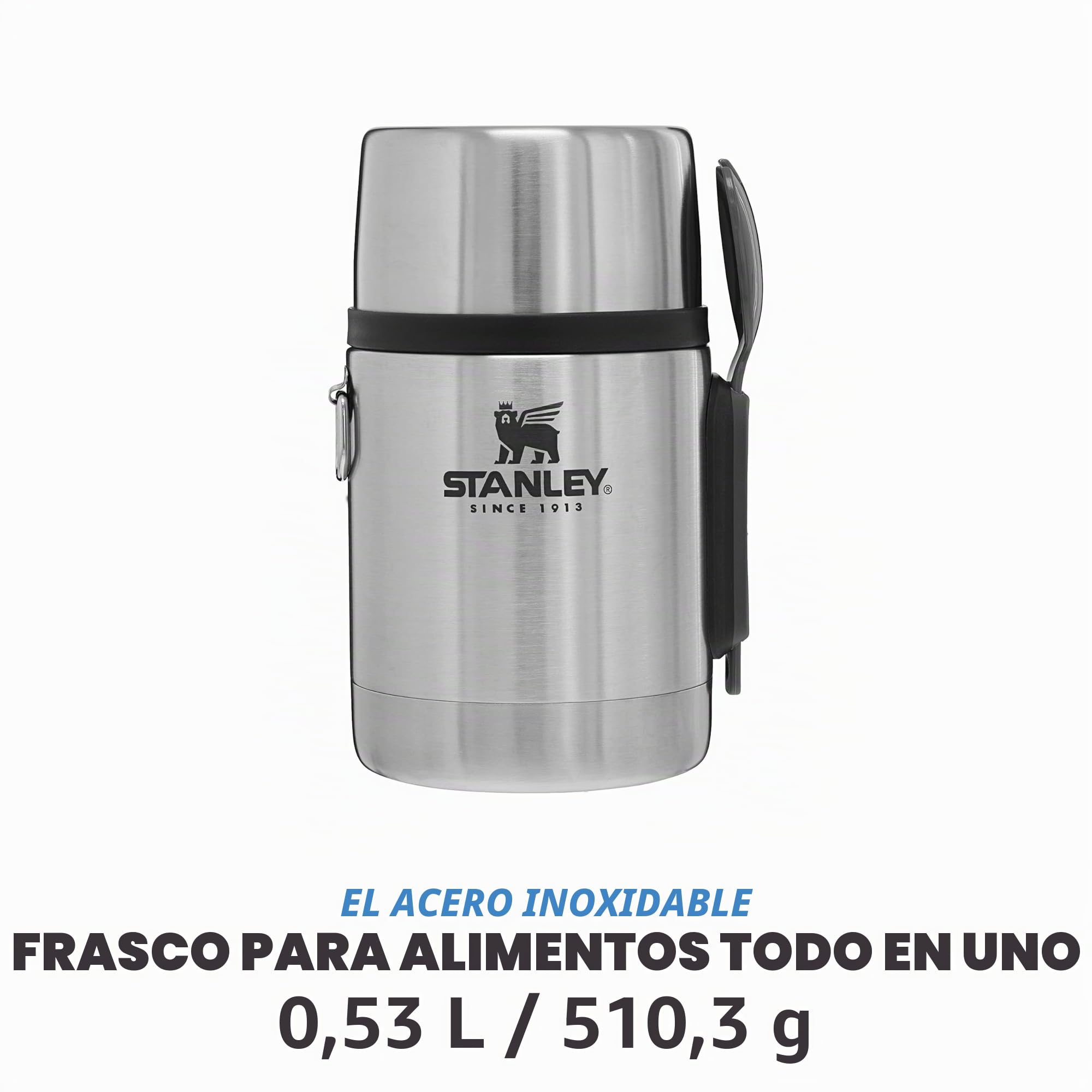 STANLEY Adventure Fiambrera Termica Acero Inoxidable 0.53L with Spork - Termo Comida Caliente Adulto Sin BPA - Mantiene Frío o Calor 12 Horas - Tapa Doble que Sirve de Taza