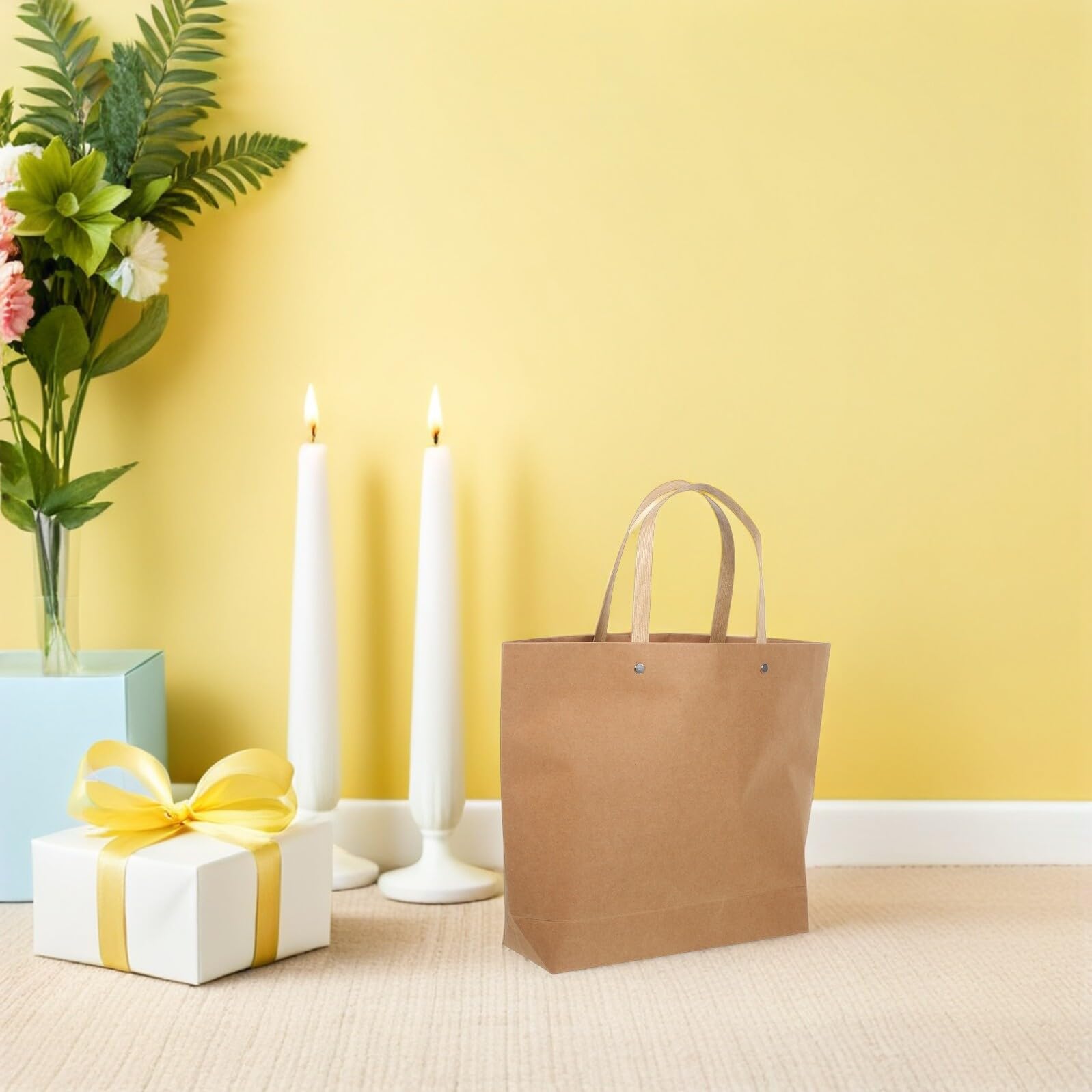 UTHCLO 25 Szt. Retro torba na prezenty torba na prezenty na imprezę brązowe torby papierowe kraft wielokrotnego użytku obecne PRZYPADKOWE Light Brown