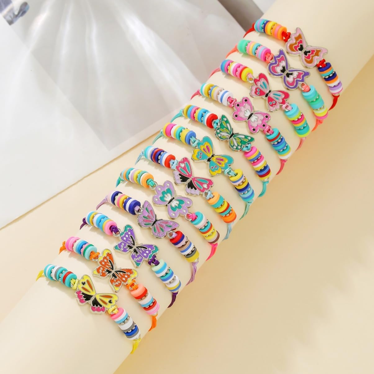 12Pcs Friendship Bracelets Set for Women Heishi Surfer Colorful Butterfly Clay Beaded Bracelets Boho Layering Elastic Stretch Bracelets for Women - Image 4