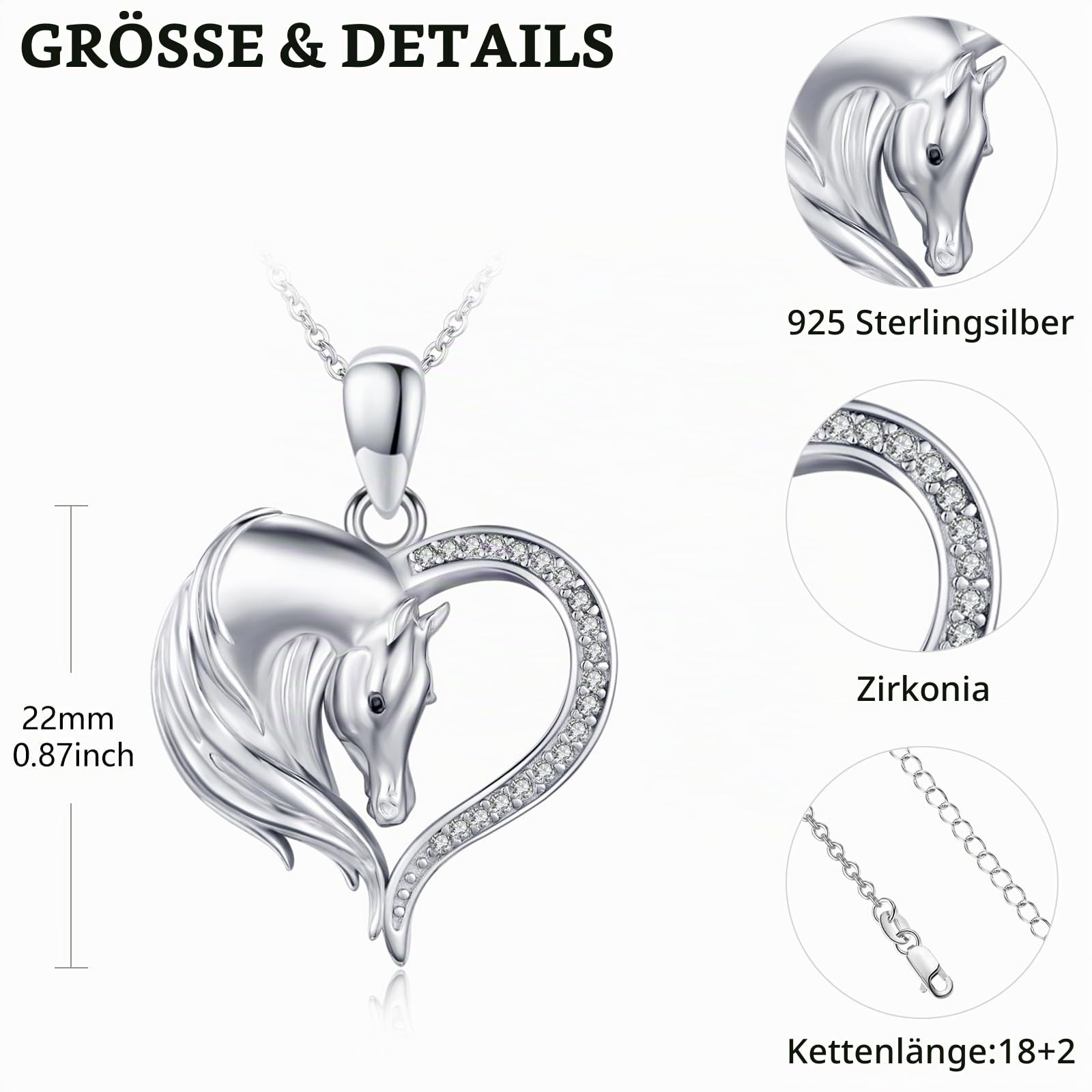 TANGPOET Tier Halskette für Damen Mädchen Silber 925 Tiere Schmuck Geschenke für Geburtstag Muttertag Weihnachten mit 18"+2" Kette