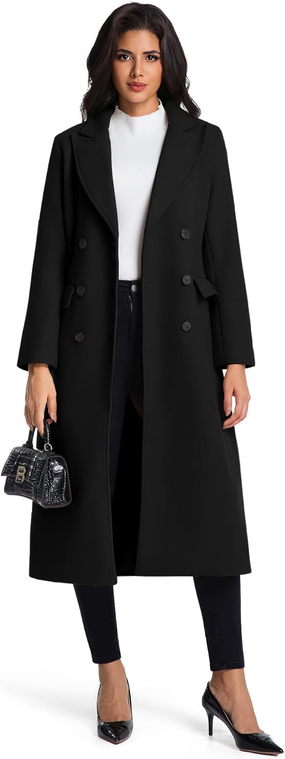 IDEALSANXUN Womens Long Wool Coats Fall Winter Notch Lapel Double Breasted Trench Coat Wool Jackets - Image 2