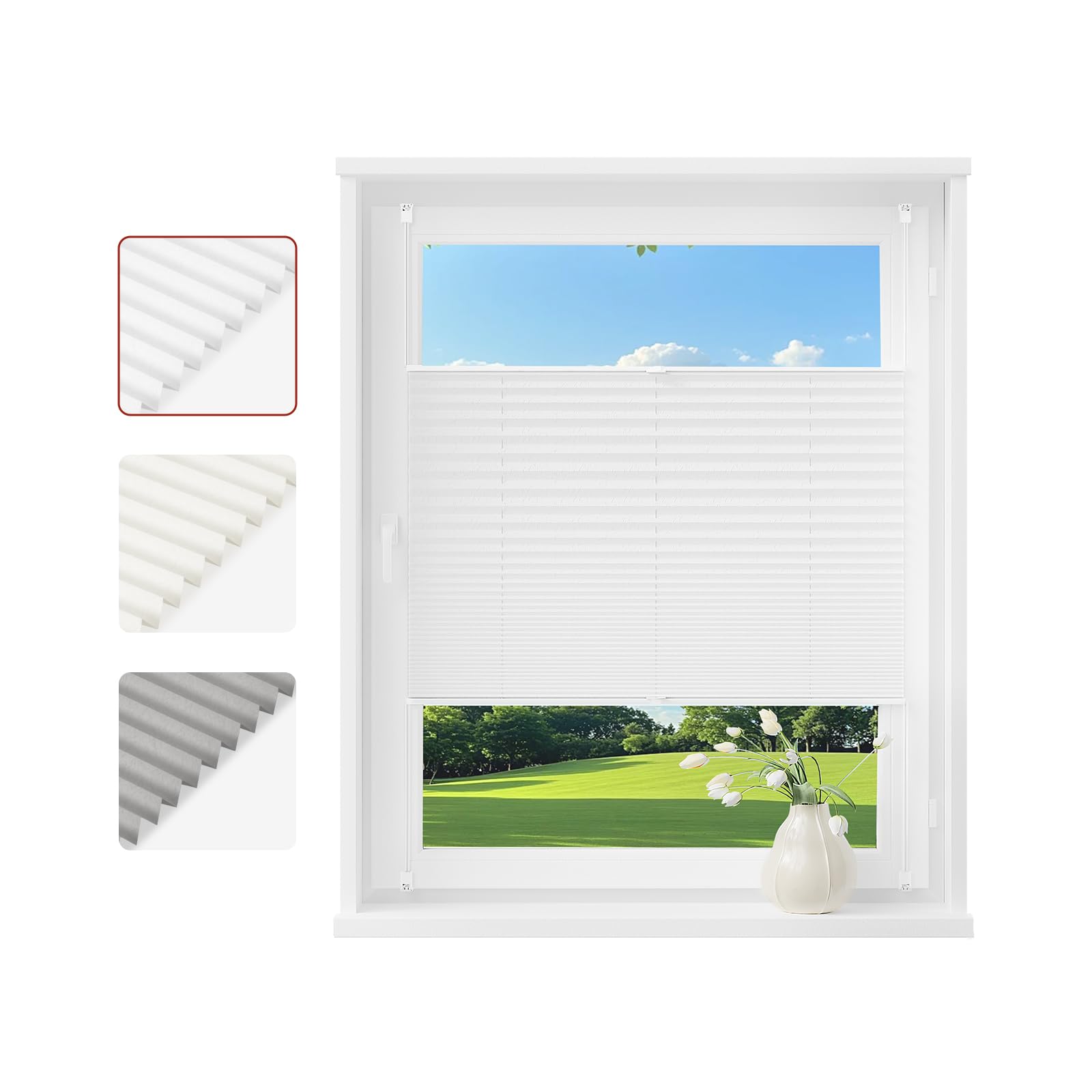 WOLTU Plissee ohne Bohren Klemmfix Faltrollo Jalousie Weiß 80x150cm (BxH), Plisseerollo Crushed Optik Sichtschutz und Sonnenschutz Easyfix lichtdurchlässig Rollo für Fenster & Tür