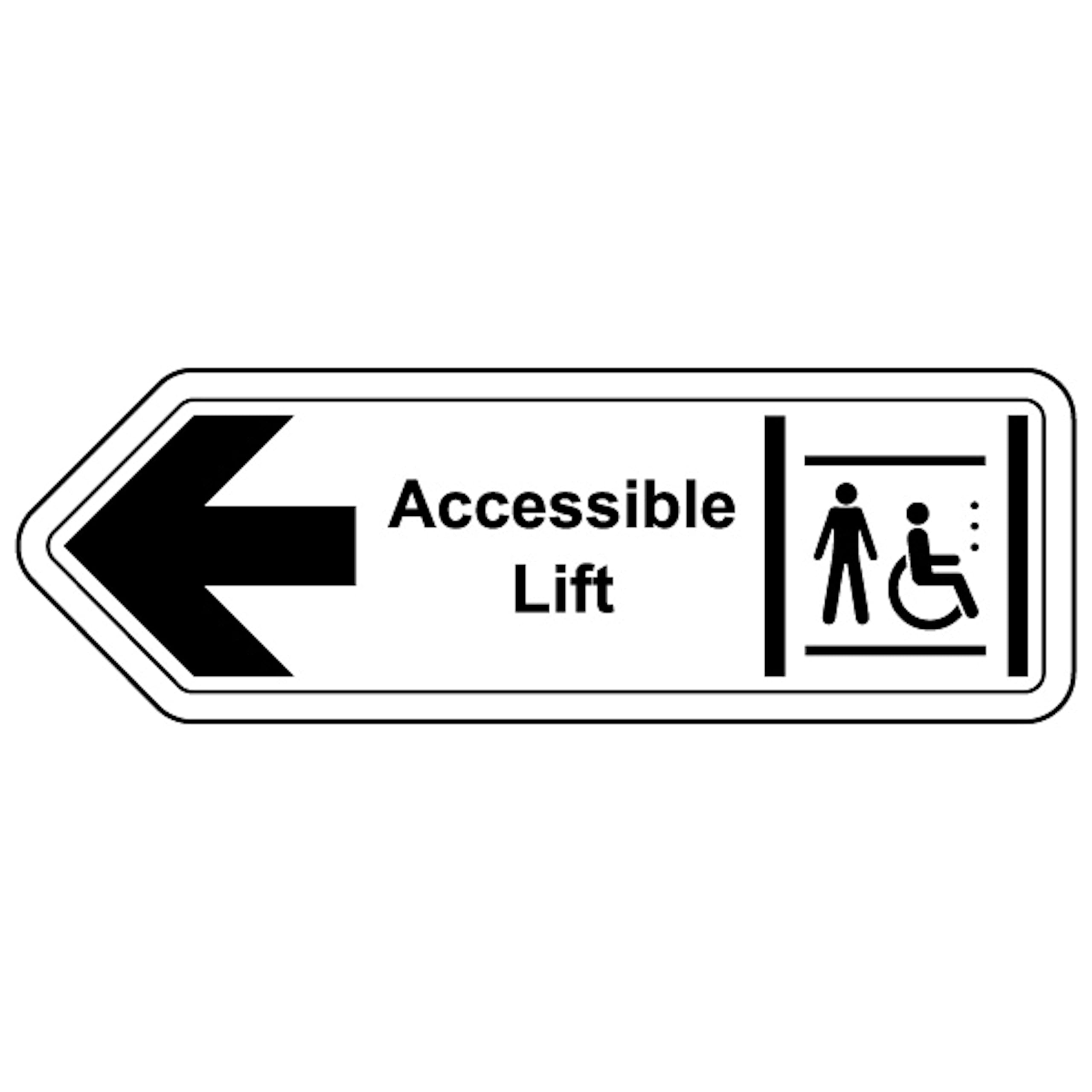 V Safety Accessible Lift Arrow Left - Shaped Sign 300 x 100 mm - 2mm Super-Tough Rigid Plastic Safety Sign
