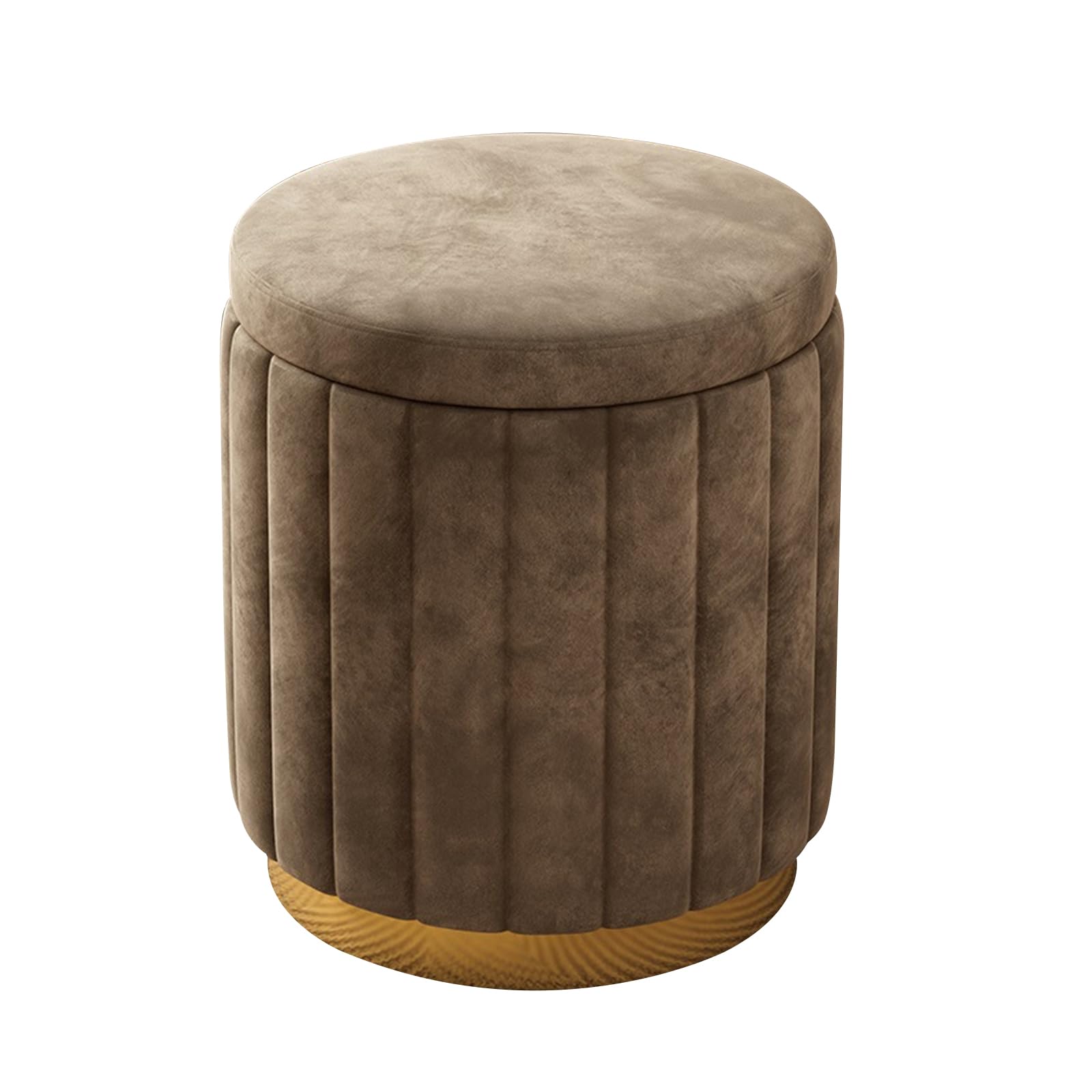 Pouf rotondo con contenitore, set di 2 sgabelli imbottiti in velluto con base in metallo, moderni sgabelli per camera da letto, soggiorno, mobili per la casa (set da 1, caffè)