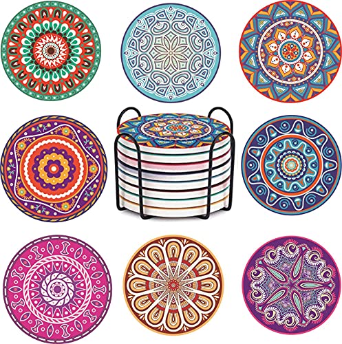 8er Set getränke-untersetzer,Absorbierende Keramik Untersetzer Set Runden Getränk Untersetzer mit Korkbasis für Tassen und Becher Zuhause Wohnzimmerdekoration.Drink Coasters Set of 8