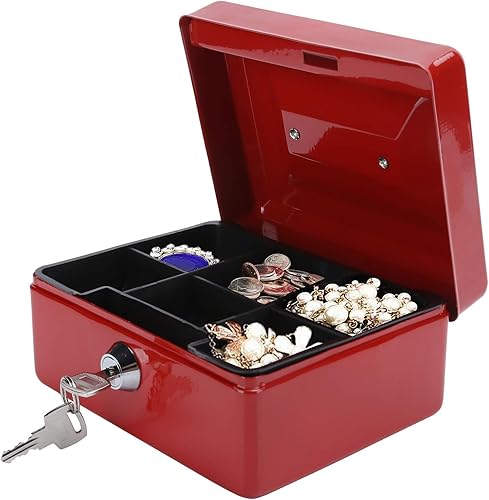 Miniatura 9 de Caja de efectivo de 6 pulgadas, mini caja de efectivo portátil para archivos y documentos, caja fuerte de seguridad con cerradura de llave para uso