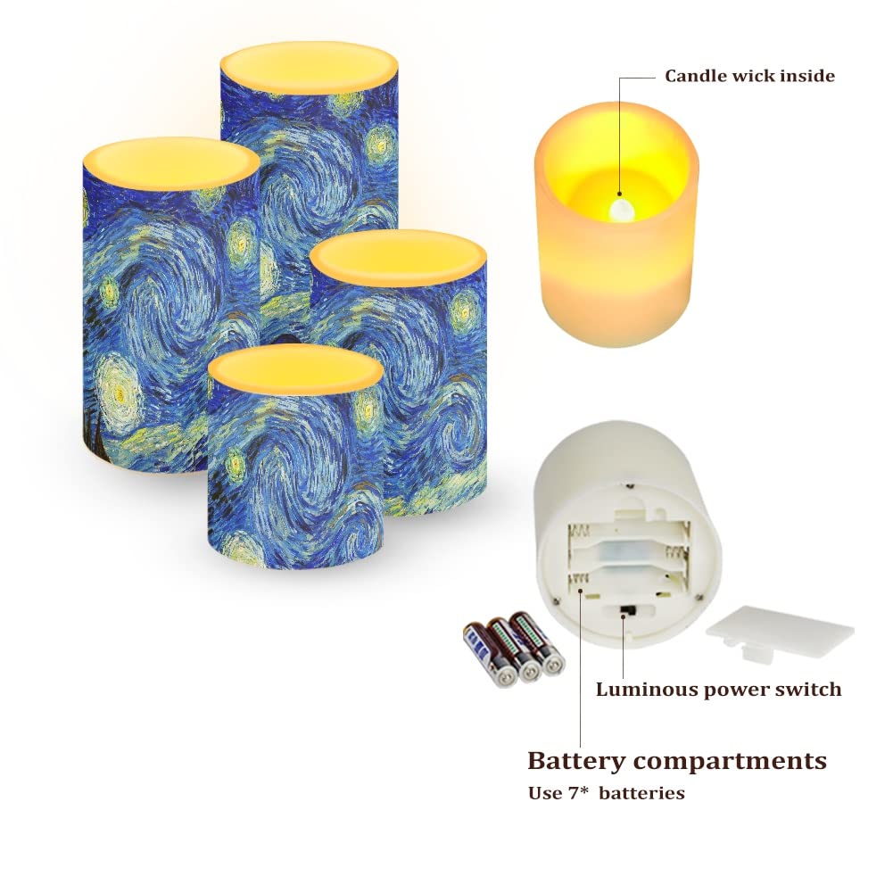 HUGS IDEA Starry Night - Van Gogh - Velas eléctricas parpadeantes sin llama LED con pilas y luz amarilla cálida [amarillo cálido]
