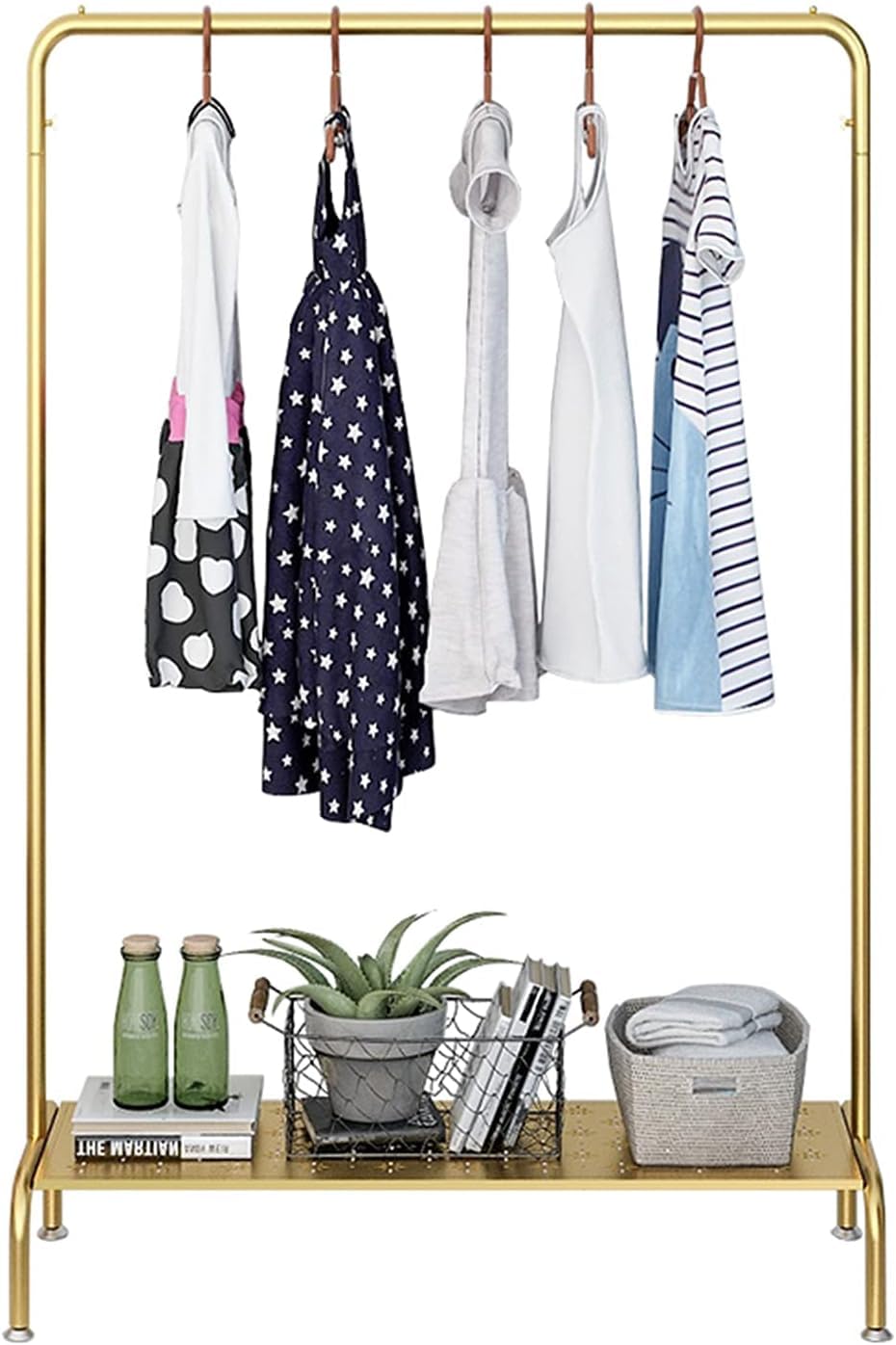 MYUYEE Coat Rack Clothes Rack With Hanging Rail And Lower Storage Shelf Garment Rack Metal Clothing Racks For Dresses Boxes And Shoes/Gold/100X40X150Cm(Gold-120X40X150Cm)