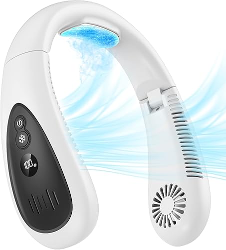 Ventilador de cuello, pantalla LED de 5000 mAh, ventilador de cuello plegable, portátil, recargable, con ajuste de 3 velocidades y disipador de