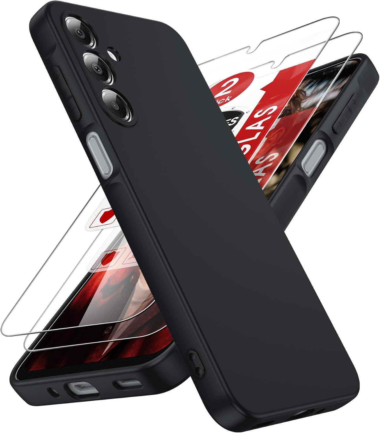 LeYi Etui ochronne na Samsung Galaxy A16 5G z 2 foliami ochronnymi ekranu z TPU i ochroną aparatu dla Samsung A16 5G - Antyrysunkowe - Antyszokowe - Odporne na upadki - Czarne
