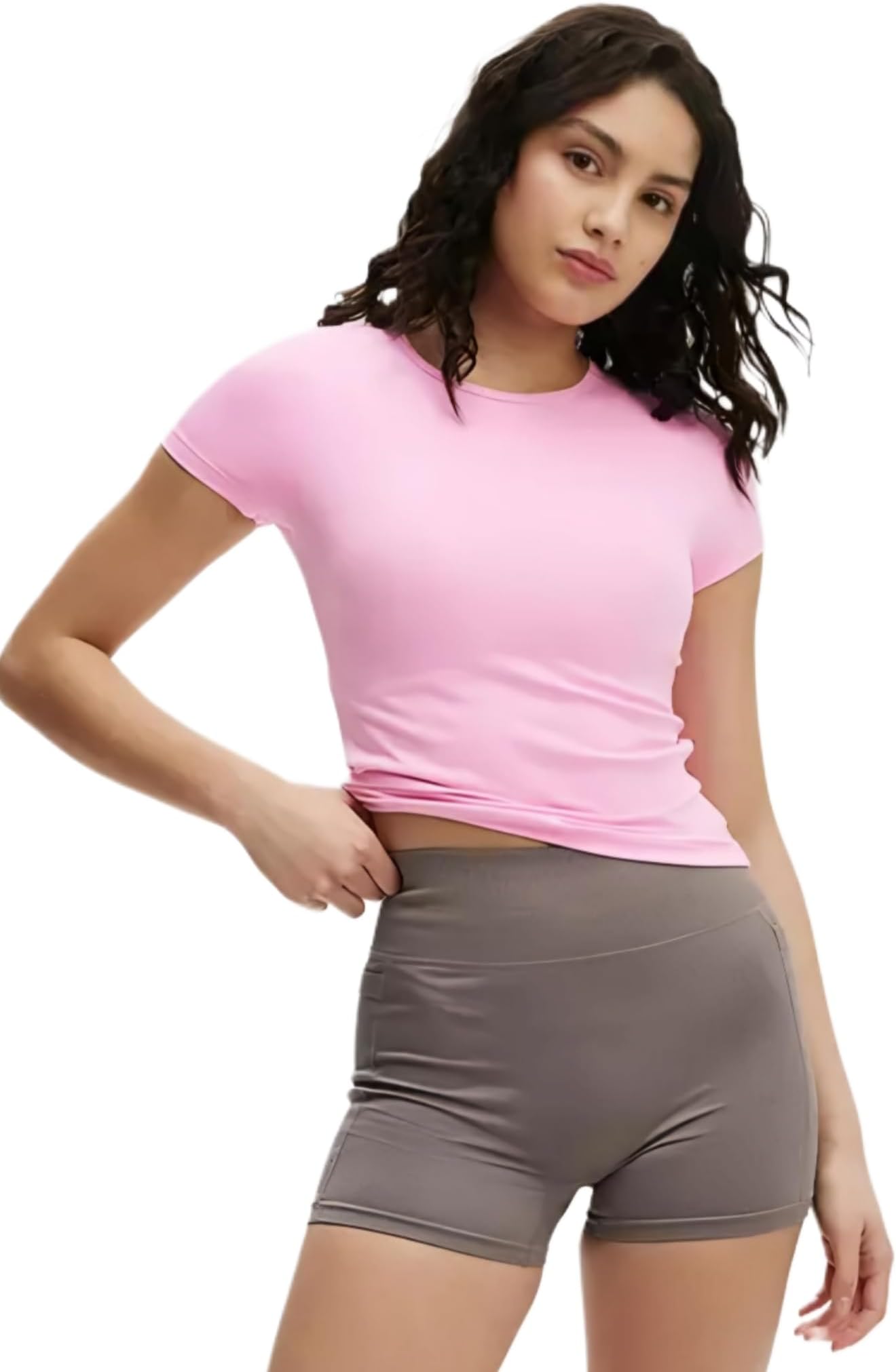 SIGHTBOMB Round Neck Short Sleeve Ultra Soft Front Support Cuddle TEE Microfiber Soft TOP for Women