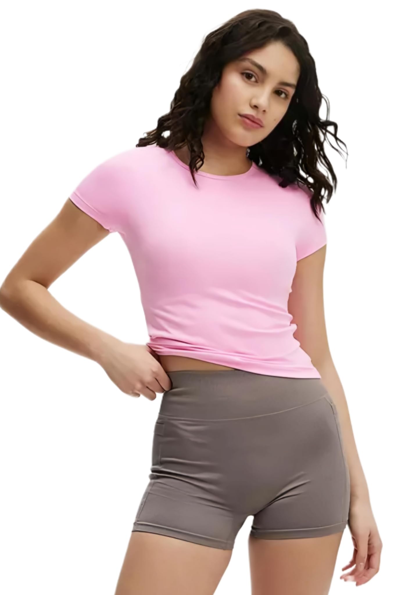 SIGHTBOMB Round Neck Short Sleeve Ultra Soft Front Support Cuddle TEE Microfiber Soft TOP for Women