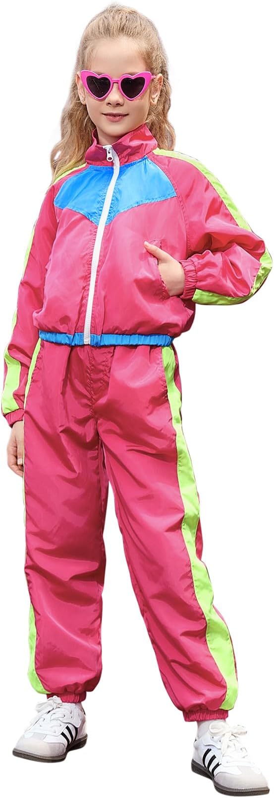 Girls' Clothing Sets 2 Piece 80s 90s Outfits Neon Jacket Pants Hip Hop Dance Tracksuit Set 4-13Y