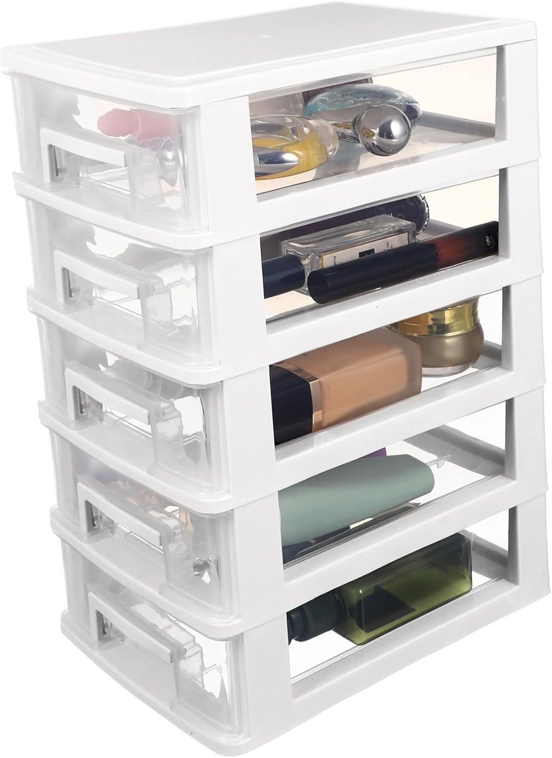 FUOYLOO Plastic Storage Bins Five-layer Organizer Drawers Drawer Type Storage Cabinet Multipurpose Desktop Organizer