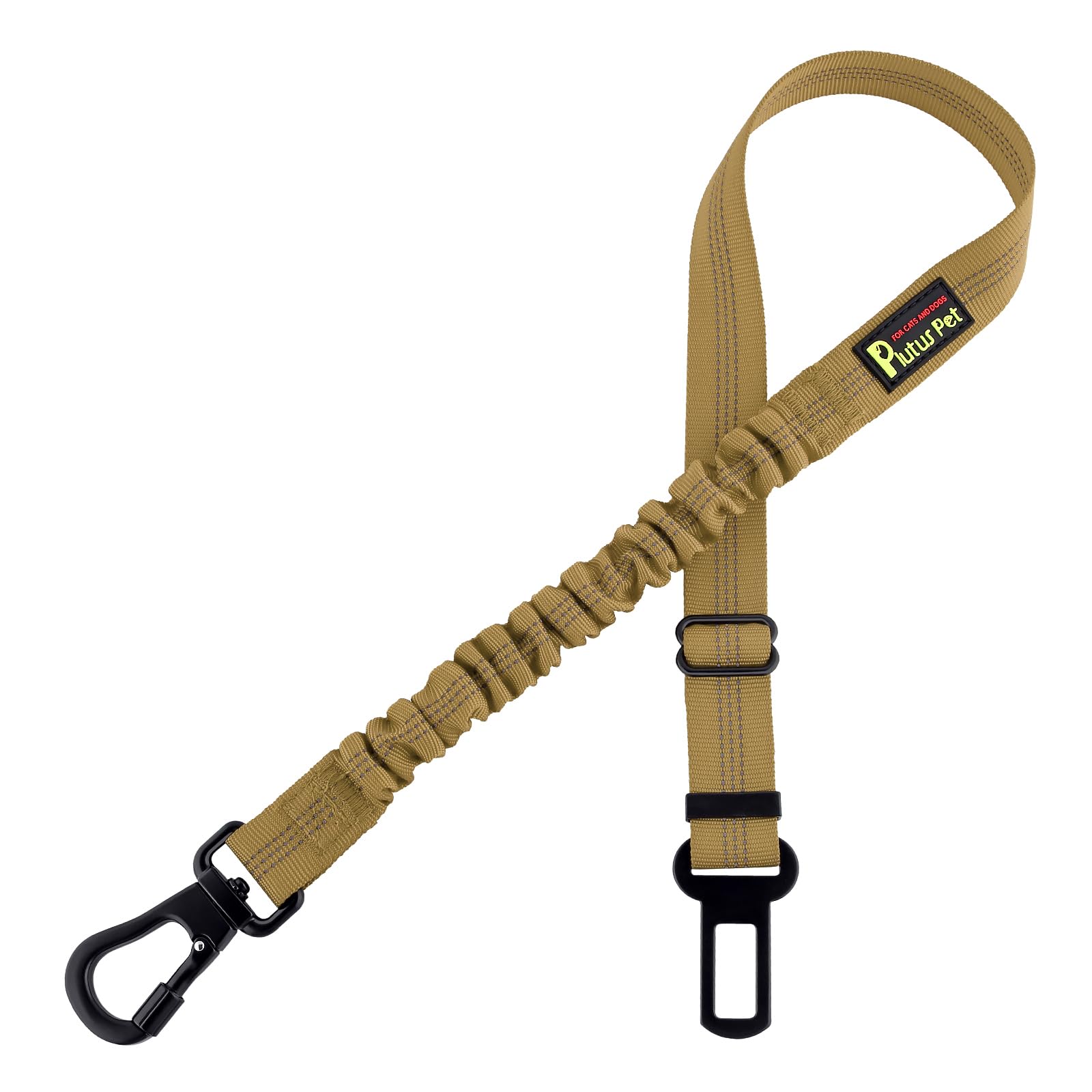 Plutus Pet Dog Seat Belt for Car, Adjustable Dog Car Harness with Carabiner Clip, Reflective Dog Seatbelt Leash with Elastic Bungee, Brown