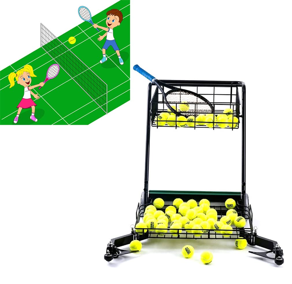 Carrello per la raccolta di palline da tennis, carrello per l'allenamento con raccolta facile di palline, carrello per l'insegnamento, raccoglie 80 palline alla volta, può contenere fino a 170 palli