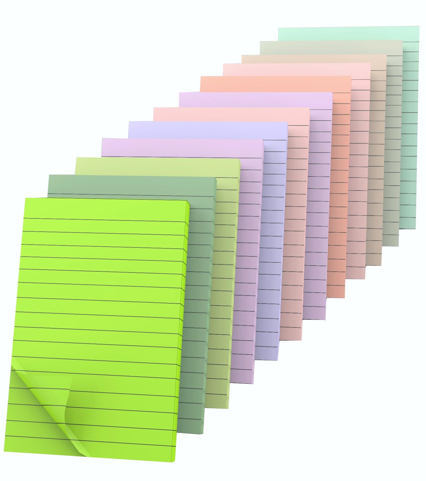 RHAWOM 12 Pads Lined Sticky Notes 4x6, Multi-Coloured Pastel Post Note Ruled, 12 Colors Self -Stick,School Home Office Suppliers (Fresh Colors) image 5