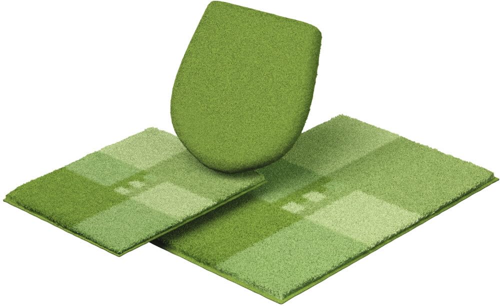 Linea Due Tapis de Bain 3D, Ultra Doux et Absorbant, Antidérapant, 5 Ans de Garantie, MERKUR, Set de 3 Pièces Couverture de WC, 40x50+50x80 cm, Vert