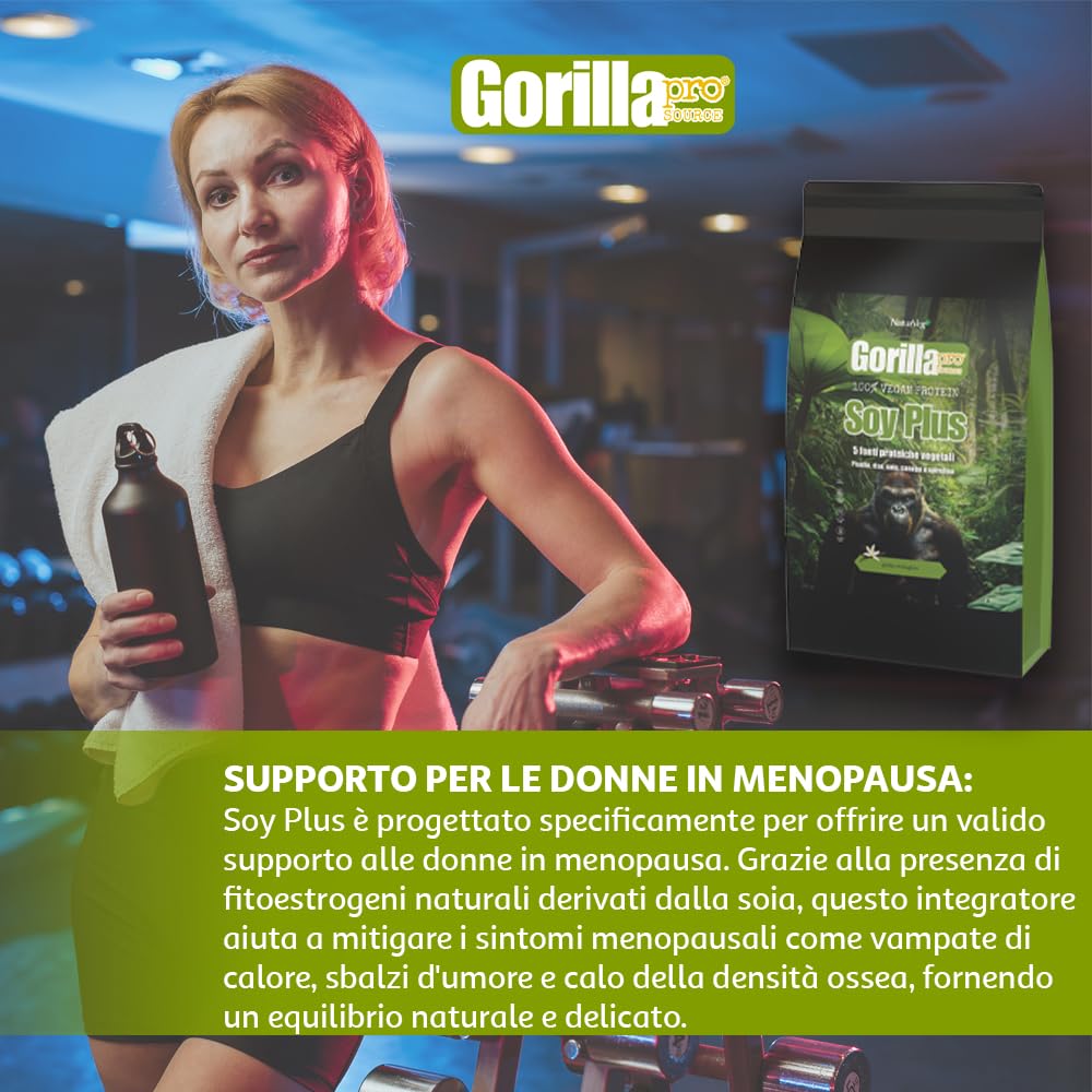 Naturveg® GORILLA PRO Soy Plus – Proteine in polvere Vegane Senza Glutine, da 1kg, proteine vegetali di riso canapa soia pisello, vitamine e Sali minerali (1Kg, Cioccolato)