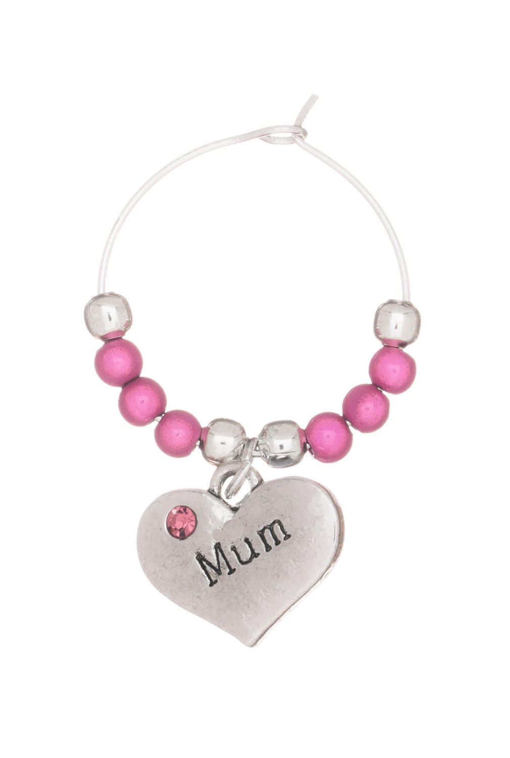 Libby's Market Place Silver Mum Wine Glass Charm With Pink Rhinestone On A Gift Card