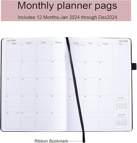 Miniatura 2 de Agenda 2024  Agenda semanal con páginas mensuales, 7 x 10 pulgadas, tapa dura de cuero vegano, banda elástica y soporte para bolígrafo, color negro