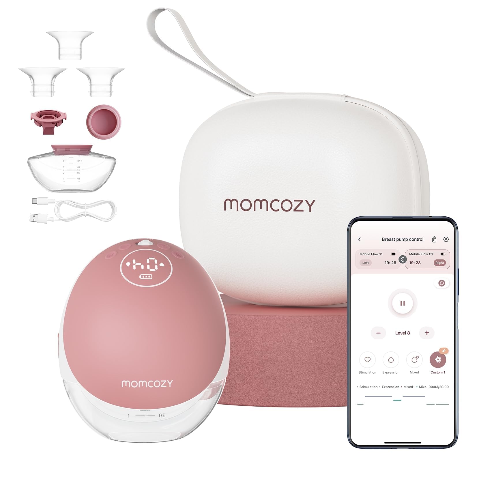 Momcozy Tiralatte Elettrico M9 a Mani Libere | Aggiornamento con Controllo Elettronico e App | 15 Livelli, Multi-Modalità | Pompa Indossabile da 24 mm (1, Rosso)