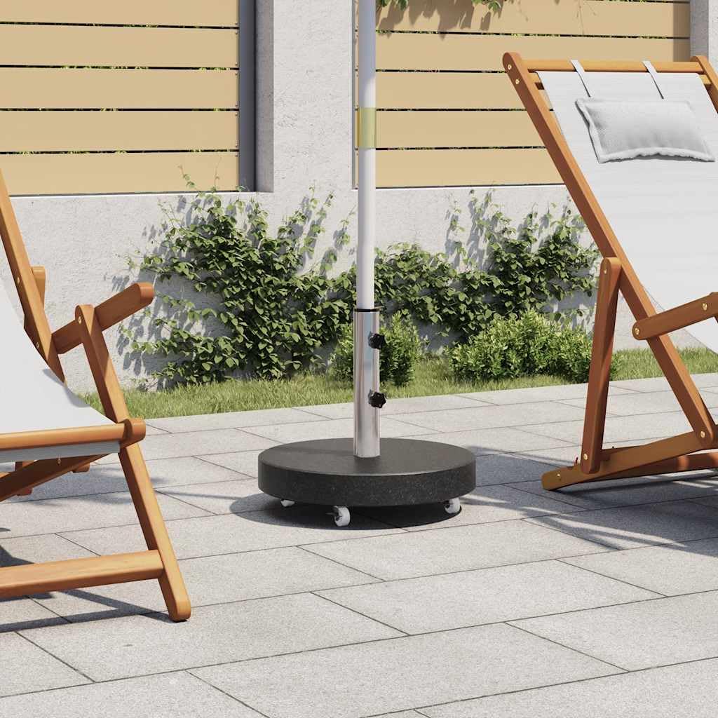 Supporto per ombrellone in granito, 30 kg, rotondo, nero, con adattatore per palo da 38/48 mm, base per ombrellone con 4 ruote e 2 bulloni di bloccaggio, per balcone, terrazza, giardino