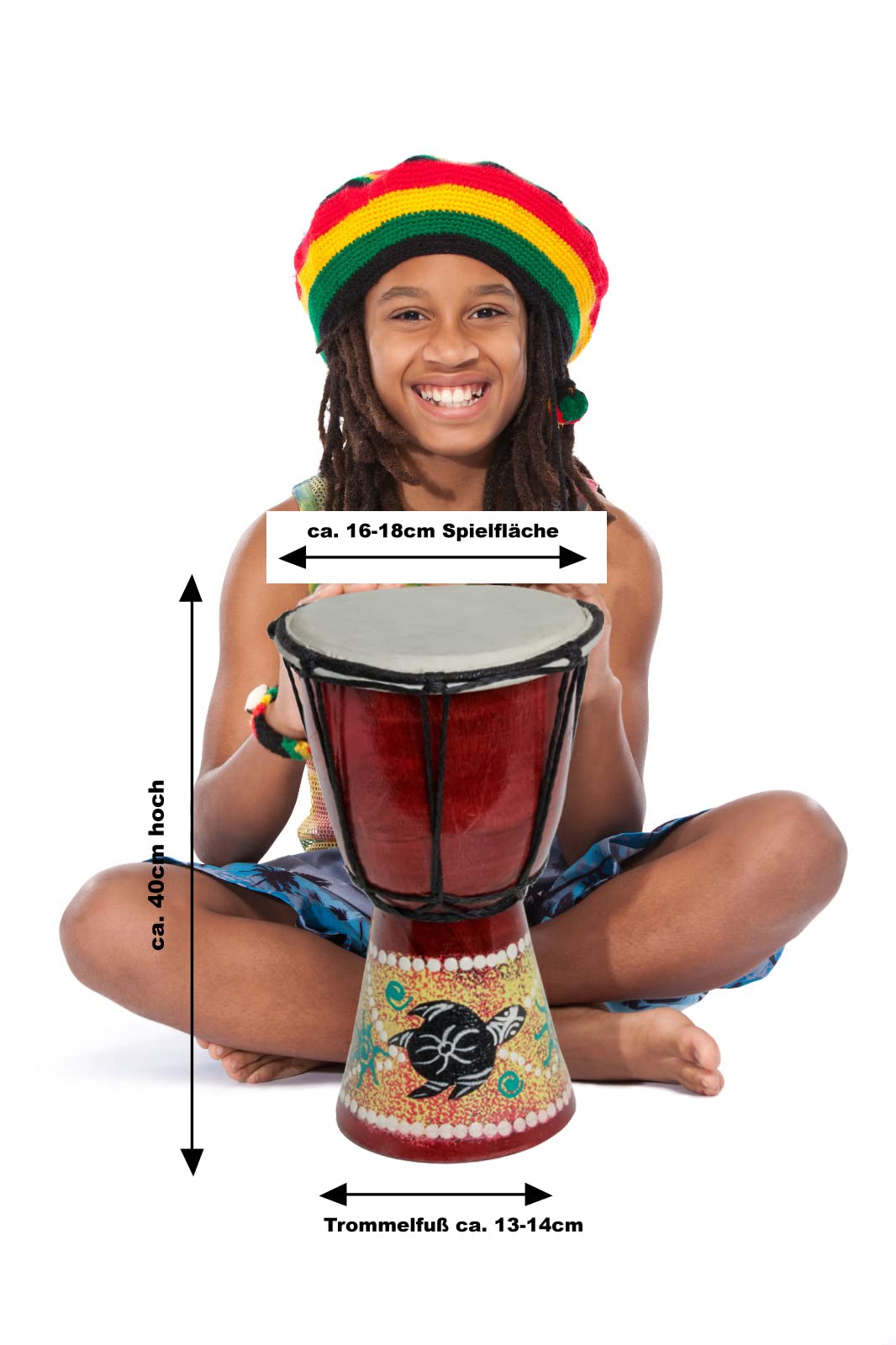 40cm Djembe Trommel Bongo Holztrommel Drum Darbuka Kinder Guter Klang Schildkröte Bunt