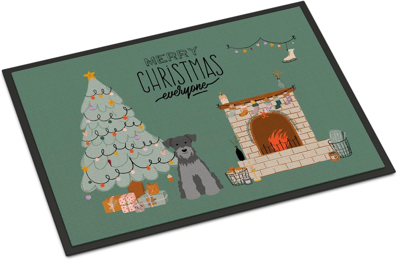 Caroline's Treasures CK7615MAT Black Silver Miniature Schnauzer Christmas Everyone Doormat 18x27 Front Door Mat Indoor Outdoor Rugs for Entryway, Non Slip Washable Low Pile, 18H X 27W
