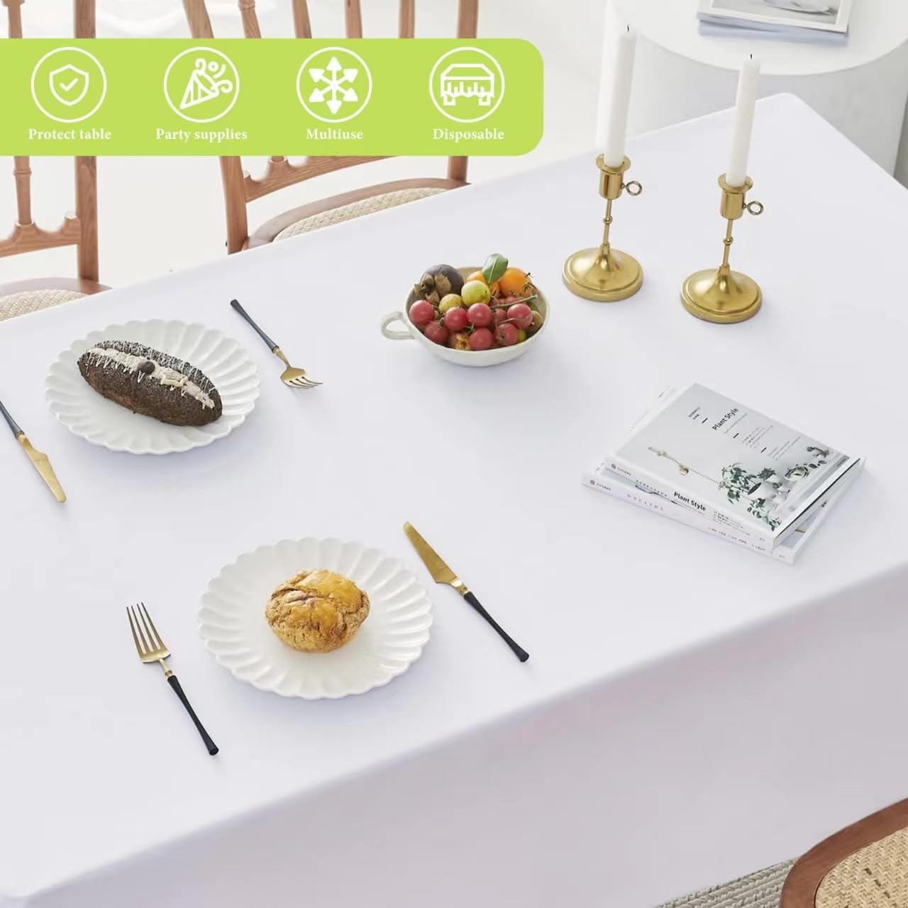 White Paper Tablecloths for Rectangle Tables 12 Pack - 54 x 108 Inches - 3 Ply Premium Paper & Plastic Table Cloths for Parties Disposable, Rectangle Tablecloth for Wedding, Party, Banquet - Image 3