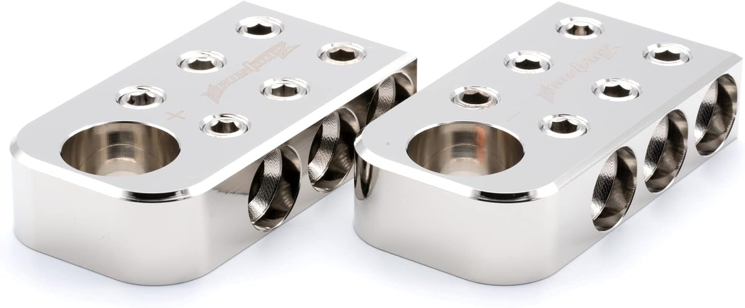 ILL Customz 6x1/0 AWG Spot Battery Terminal Distribution Block 0 Gauge Input Style Bolt Down Post Heavy Duty Electrical Grade Aluminum Pair