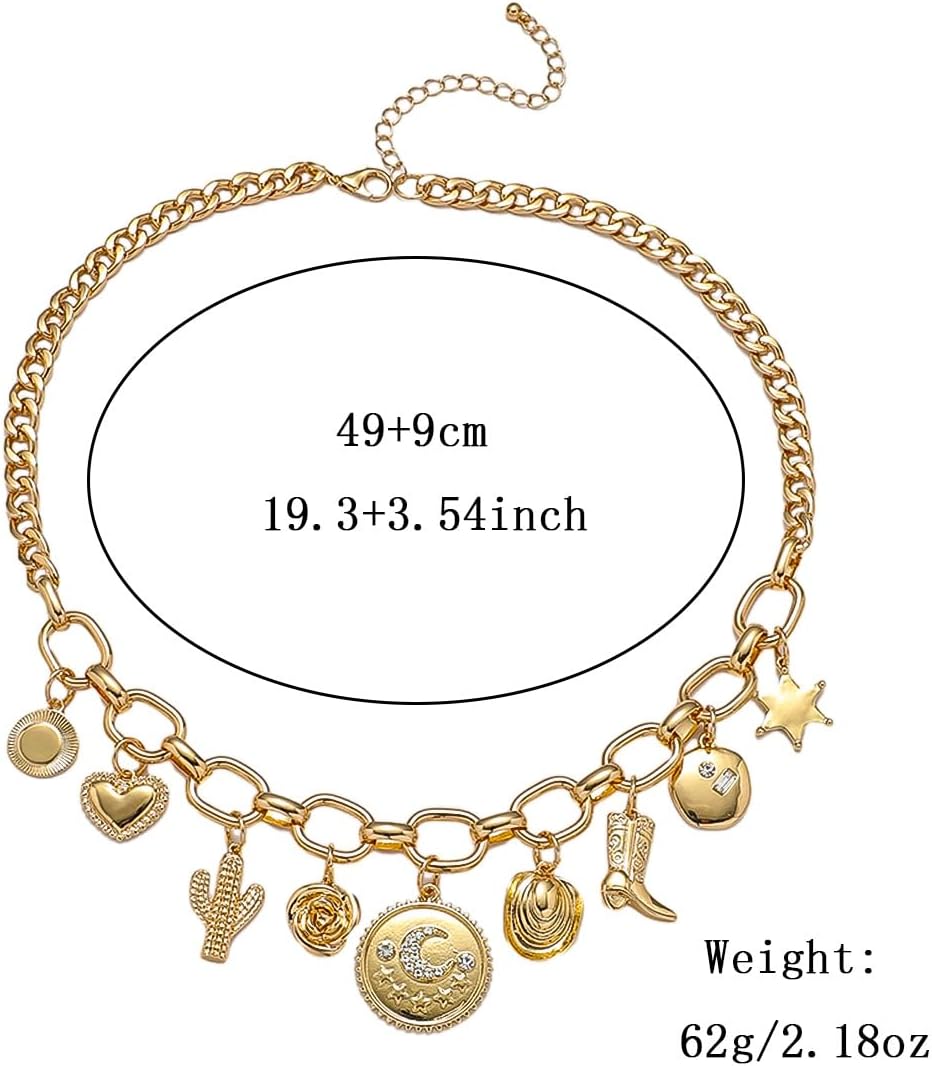 We We Chunky Antique Heart Charm Necklace for women Vintage Sun Stars Hearts Sea shell Starfish Beachy Boho Layers Charms Necklaces - Image 4